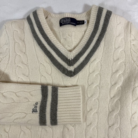 Polo Ralph Lauren Sweaters - Polo Ralph Lauren The Iconic Cricket Sweater Womans MD Wool Cashmere Cream Gray